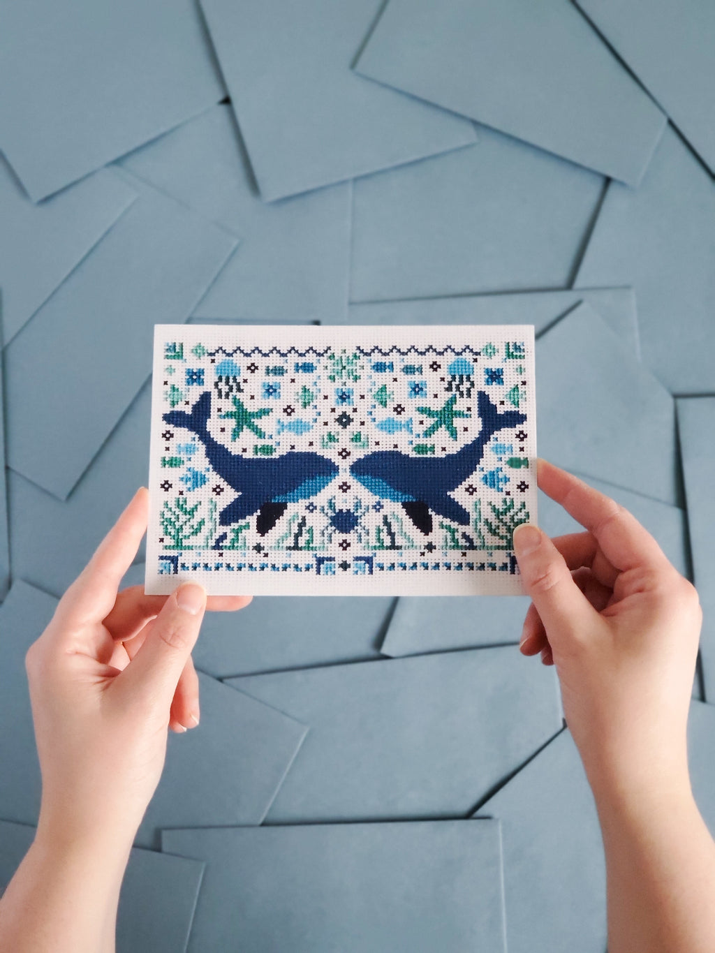 Summer Whale Folk Art Scene - PDF Digital Download Cross Stitch Pattern & Guide