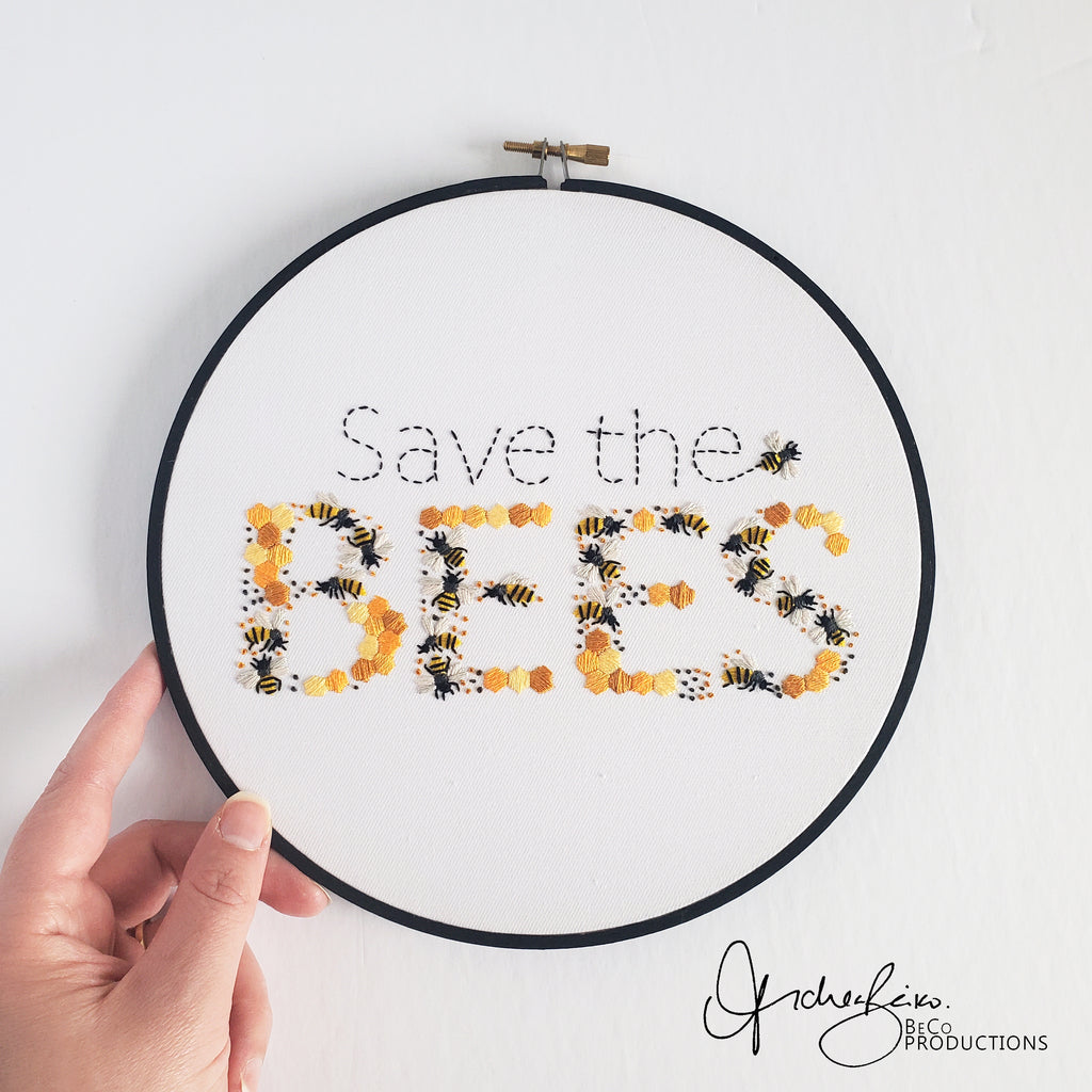 Save The Bees Text - PDF Digital Download Embroidery Pattern & Guide