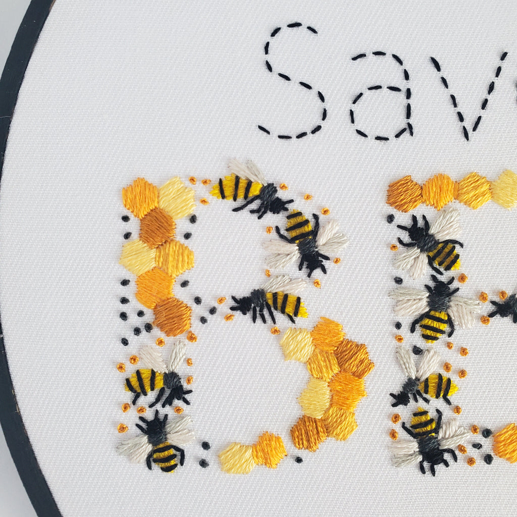 Save The Bees Text - PDF Digital Download Embroidery Pattern & Guide