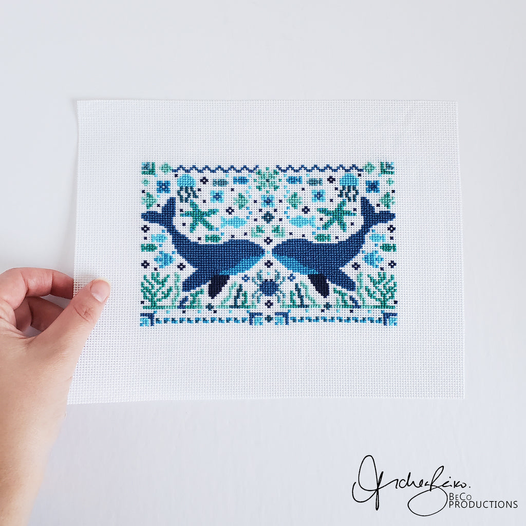 Summer Whale Folk Art Scene - PDF Digital Download Cross Stitch Pattern & Guide
