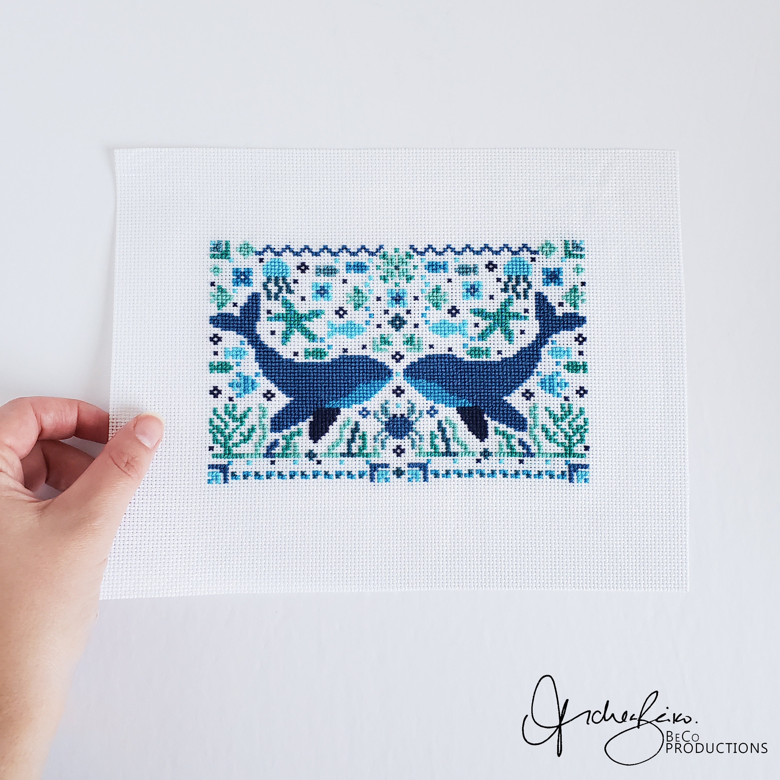 Summer Whale Folk Art Scene - PDF Digital Download Cross Stitch Pattern & Guide