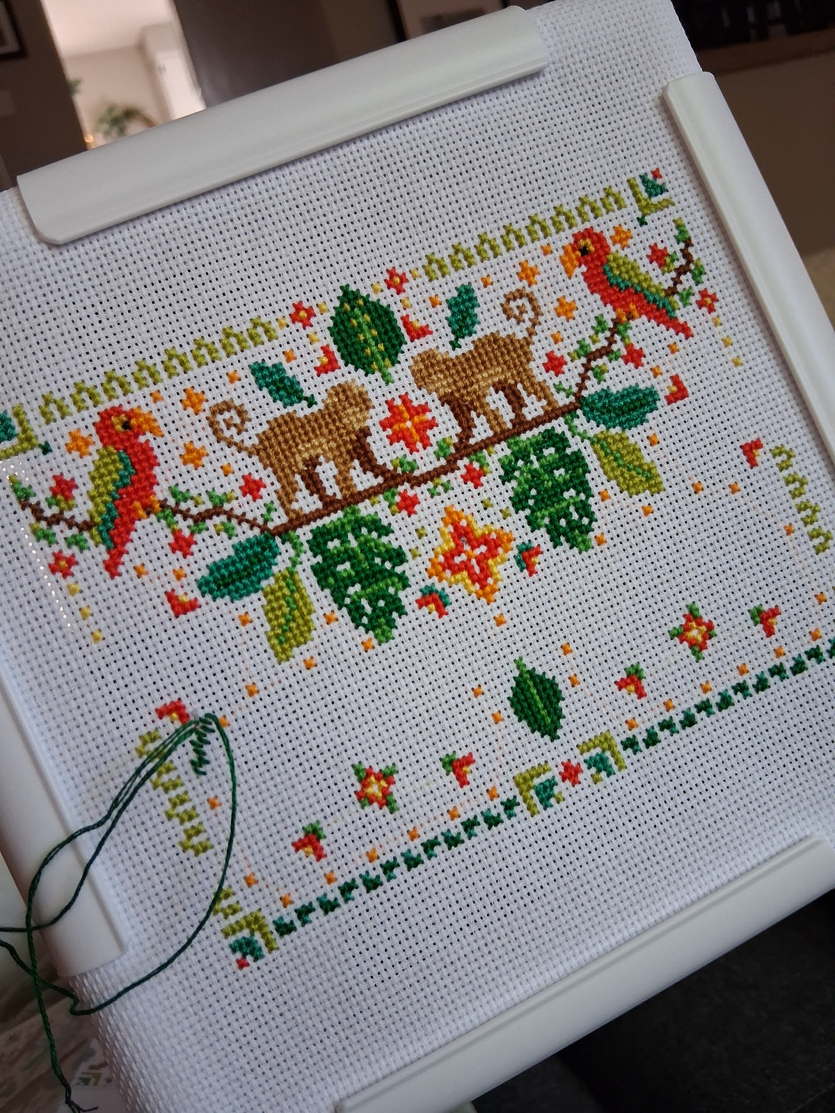 Jungle Leopard Folk Art Scene - PDF Digital Download Cross Stitch Pattern & Guide