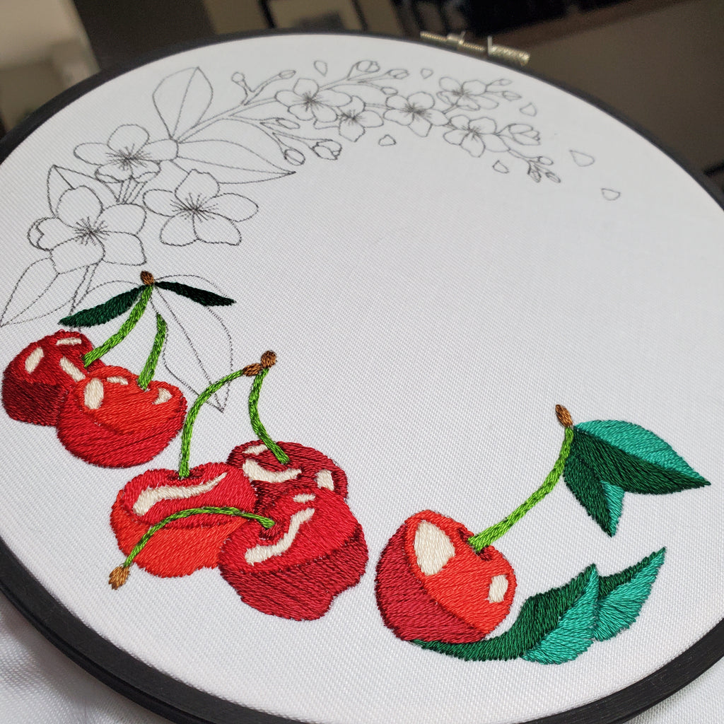 Cherry Wreath - PDF Digital Download Embroidery Pattern & Guide