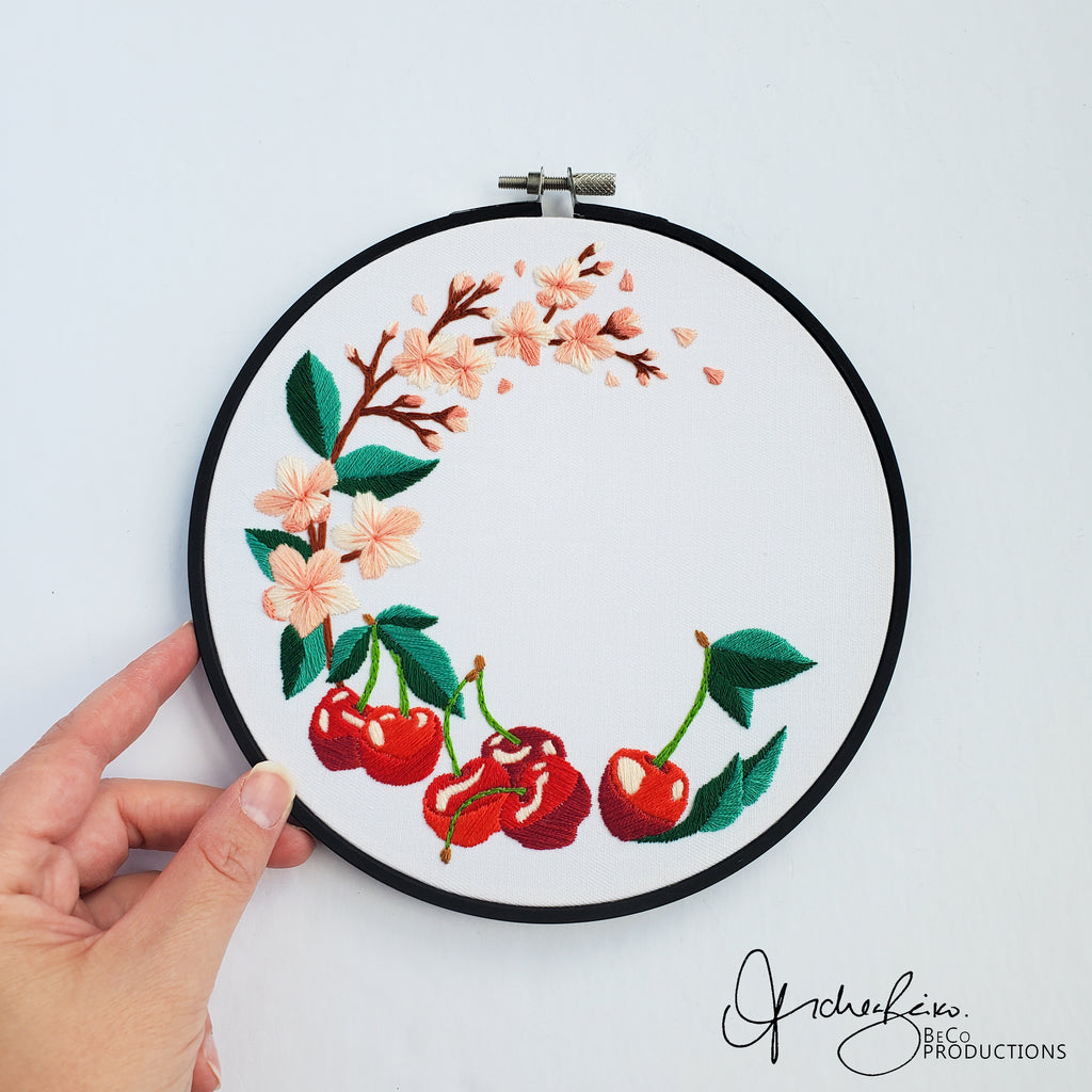 Cherry Wreath - PDF Digital Download Embroidery Pattern & Guide
