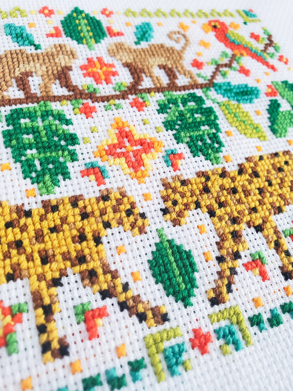 Jungle Leopard Folk Art Scene - PDF Digital Download Cross Stitch Pattern & Guide