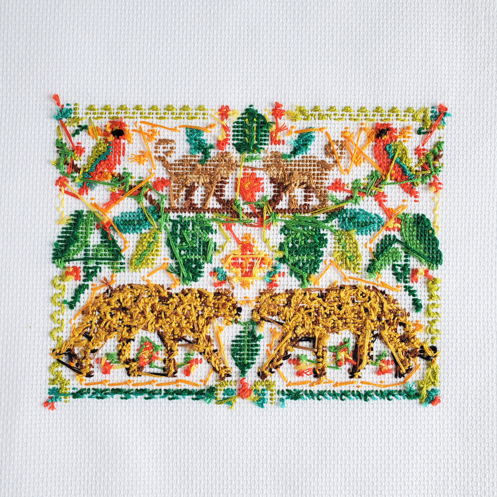 Jungle Leopard Folk Art Scene - PDF Digital Download Cross Stitch Pattern & Guide