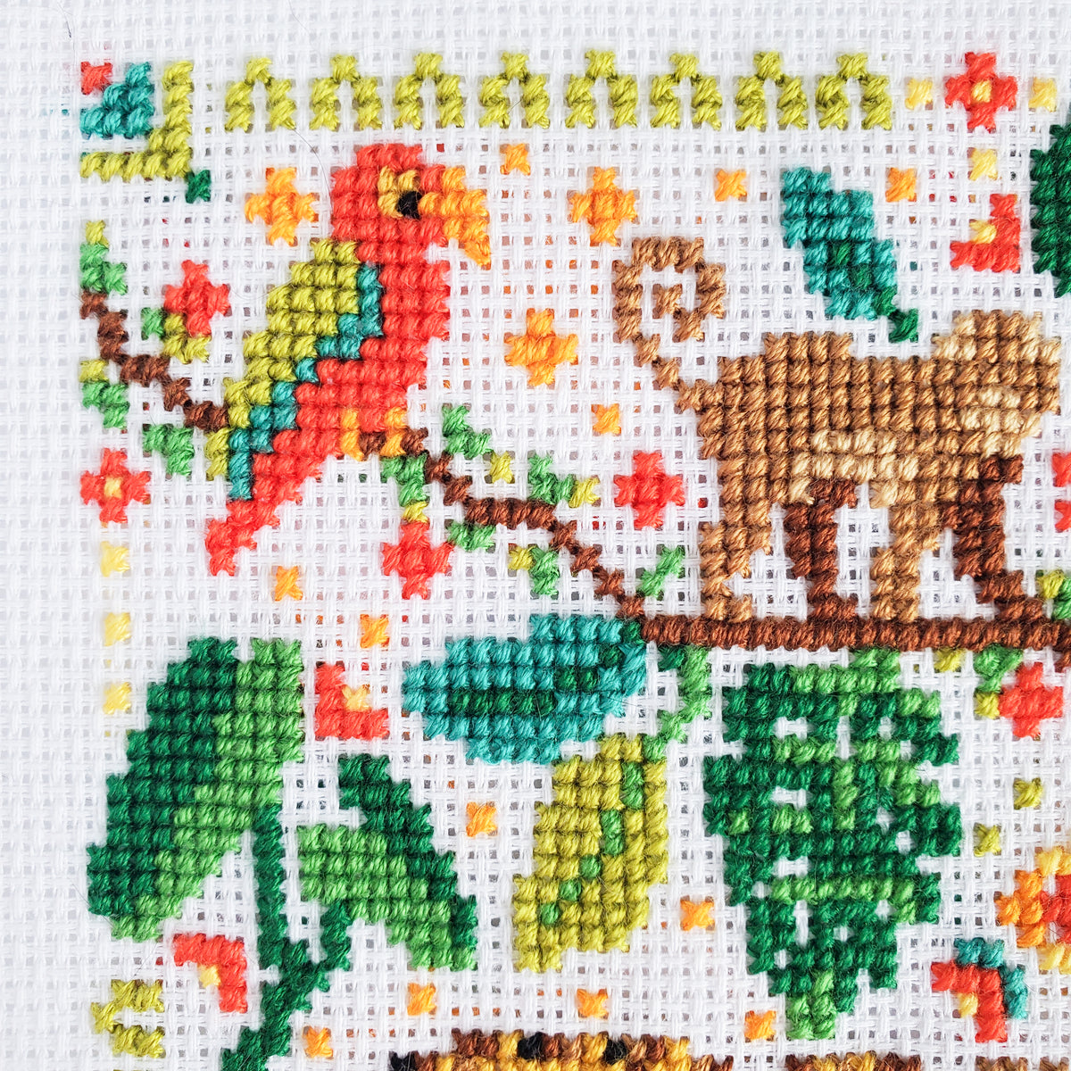 Jungle Leopard Folk Art Scene - PDF Digital Download Cross Stitch Pattern & Guide