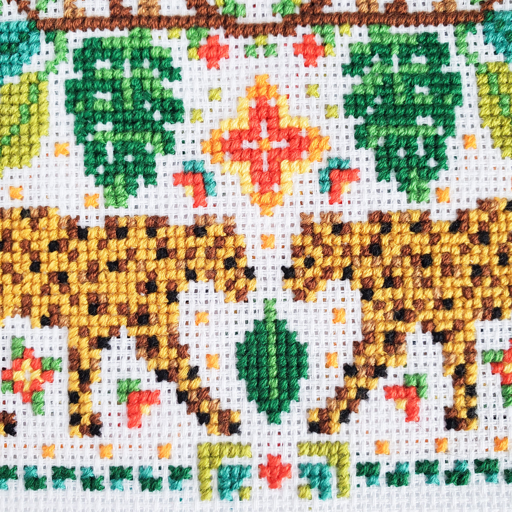 Jungle Leopard Folk Art Scene - PDF Digital Download Cross Stitch Pattern & Guide