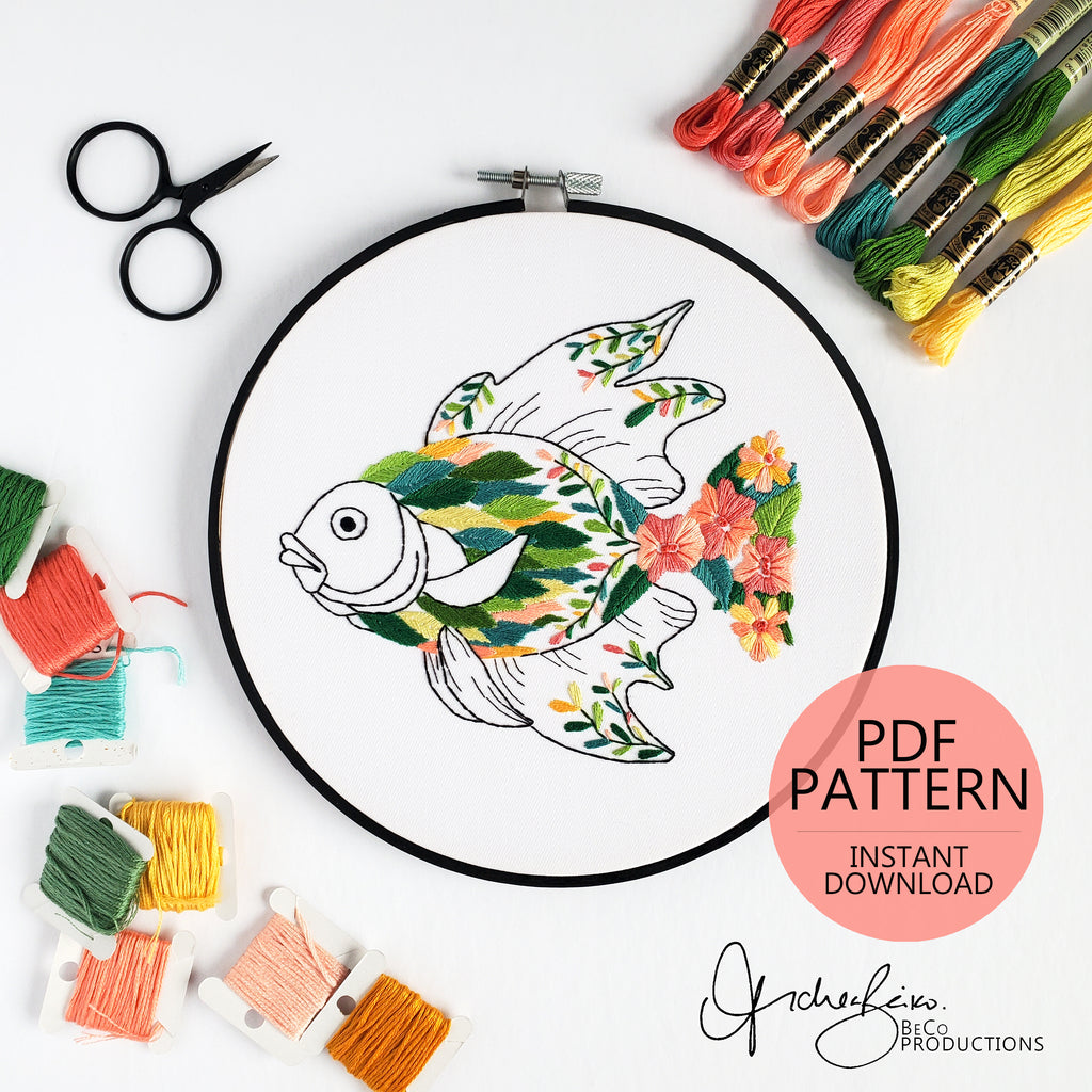 Floral Fish - PDF Digital Download Embroidery Pattern & Guide