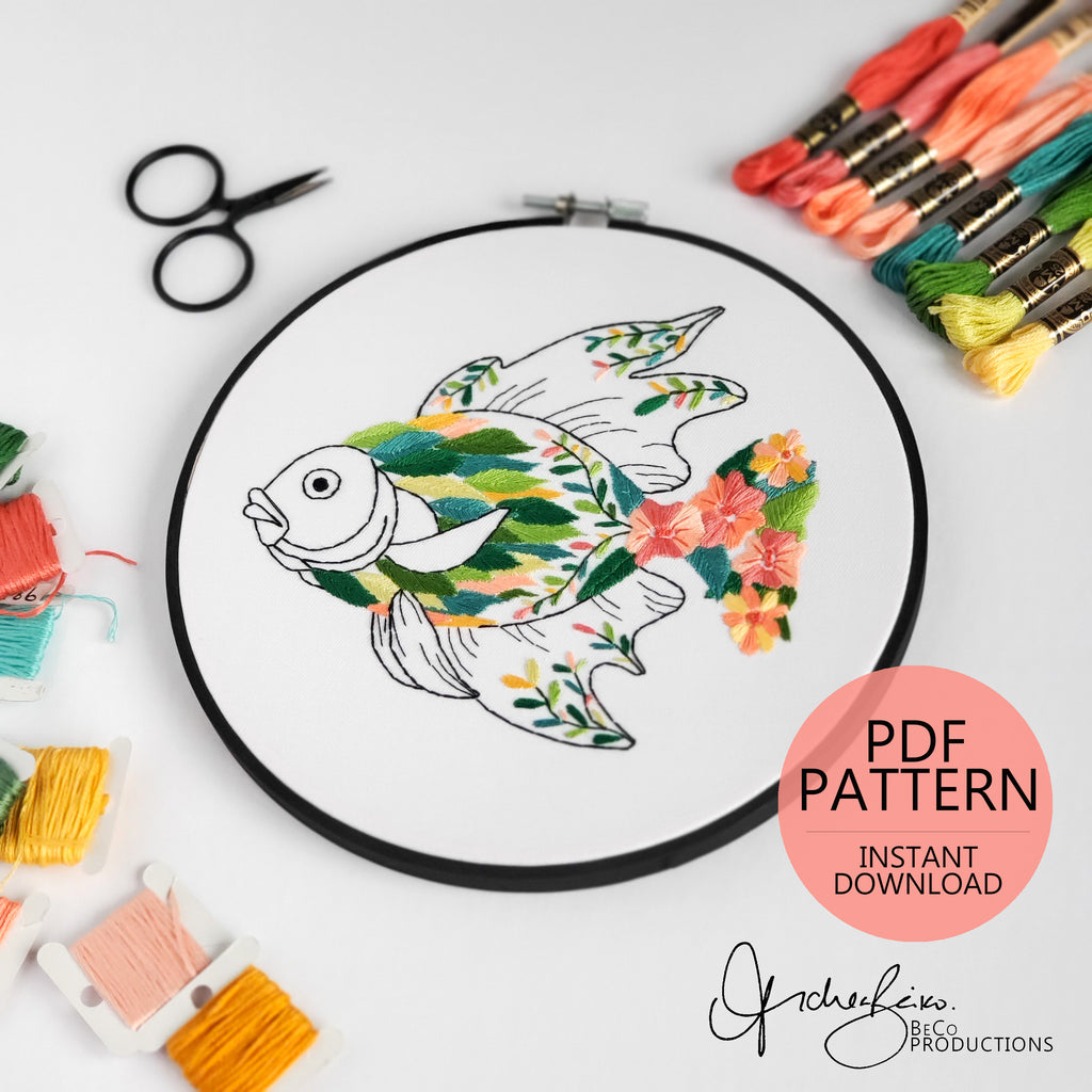 Floral Fish - PDF Digital Download Embroidery Pattern & Guide