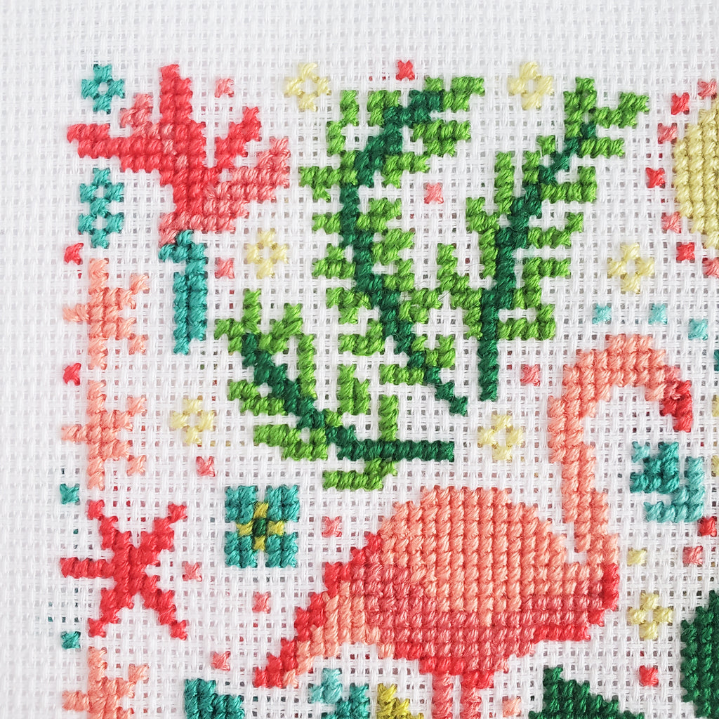 Tropical Flamingo Folk Art Scene - PDF Digital Download Cross Stitch Pattern & Guide