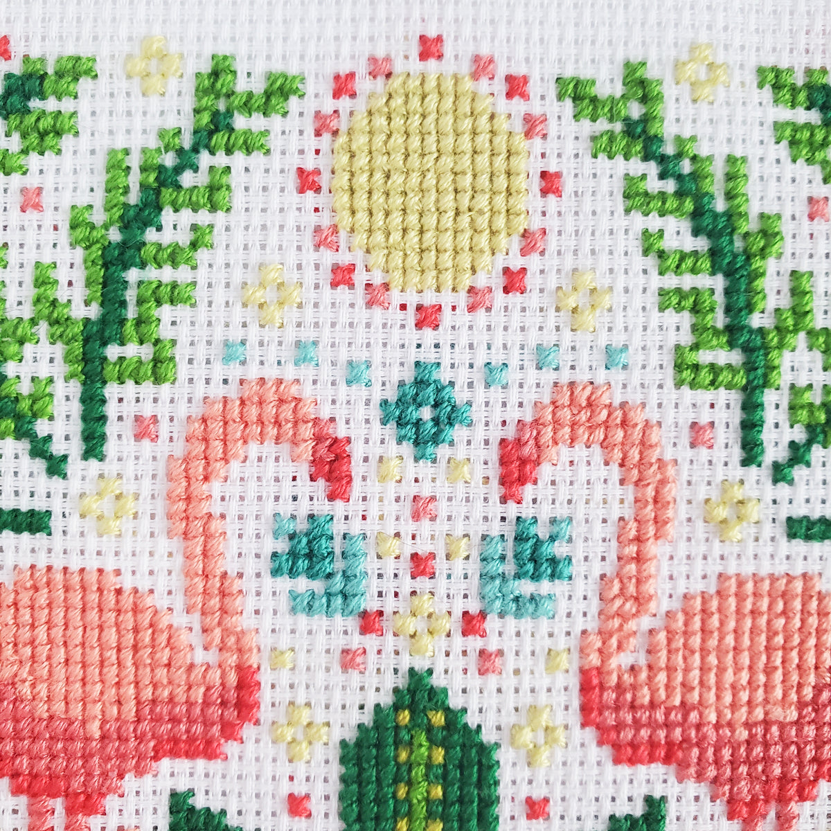 Tropical Flamingo Folk Art Scene - PDF Digital Download Cross Stitch Pattern & Guide