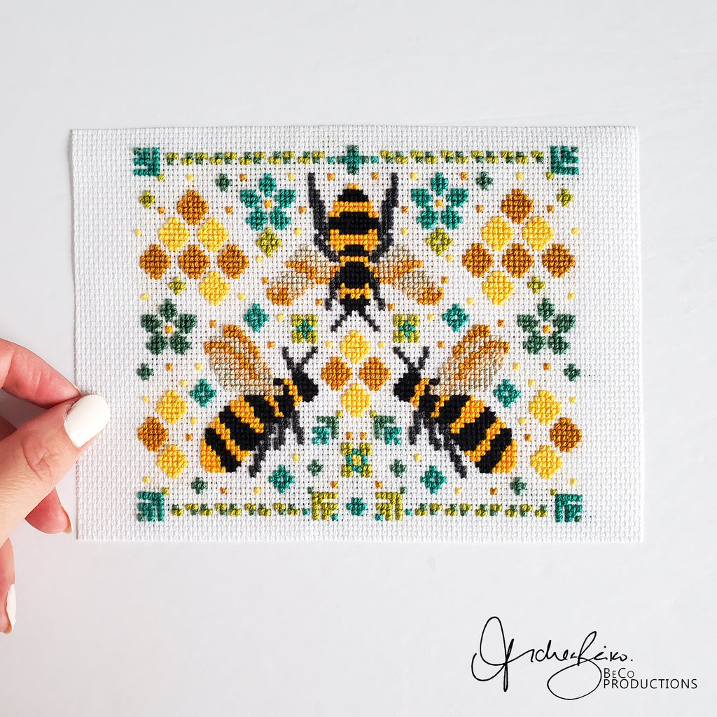 Summer Bees Folk Art Scene - PDF Digital Download Cross Stitch Pattern & Guide