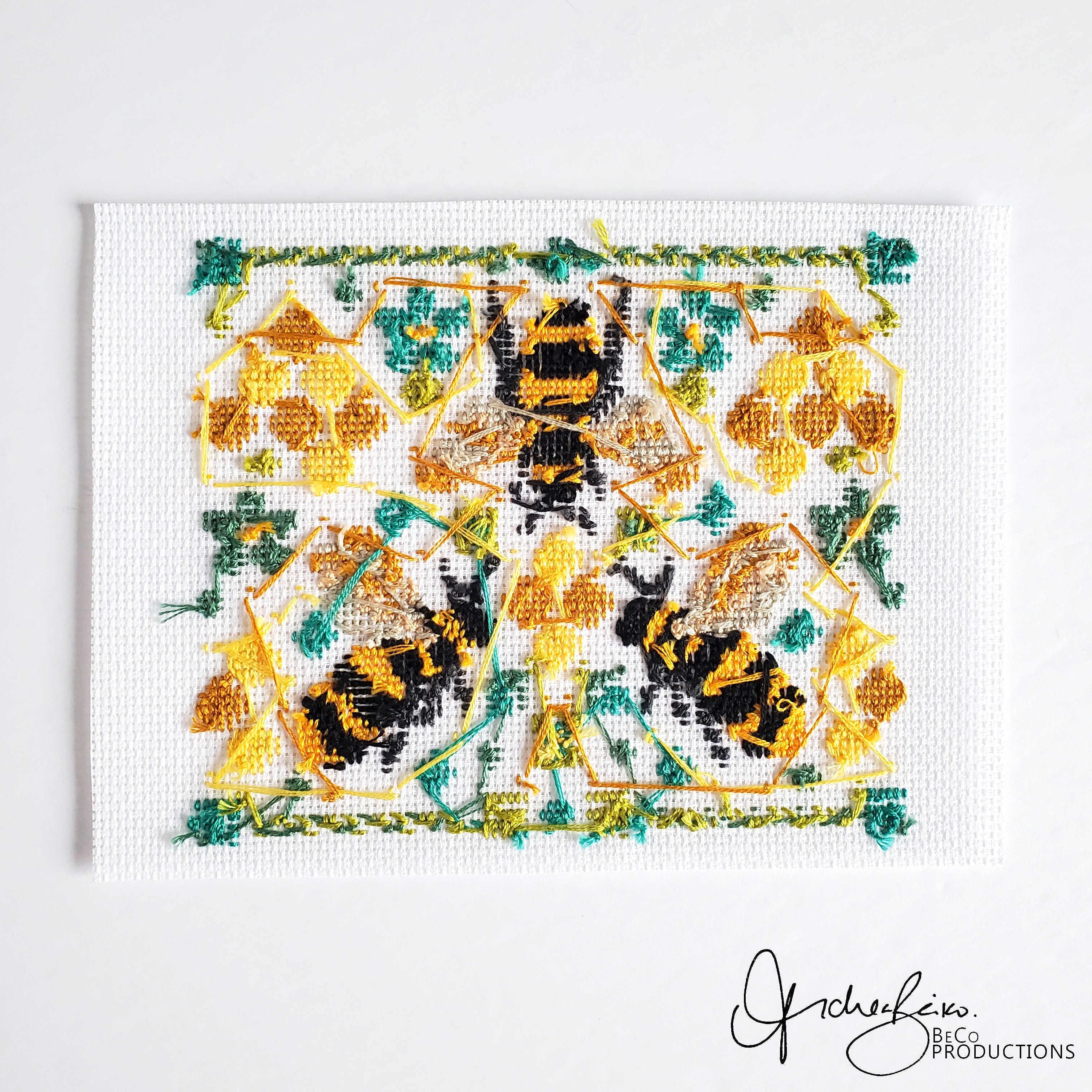 Summer Bees Folk Art Scene - PDF Digital Download Cross Stitch Pattern & Guide