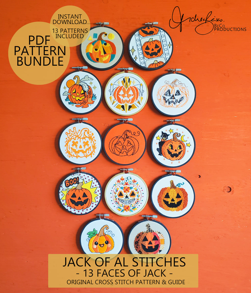 Jack Of All Stitches - 13 Pattern BUNDLE - Halloween Embroidery Patterns - PDF Digital Download Embroidery Pattern & Guide