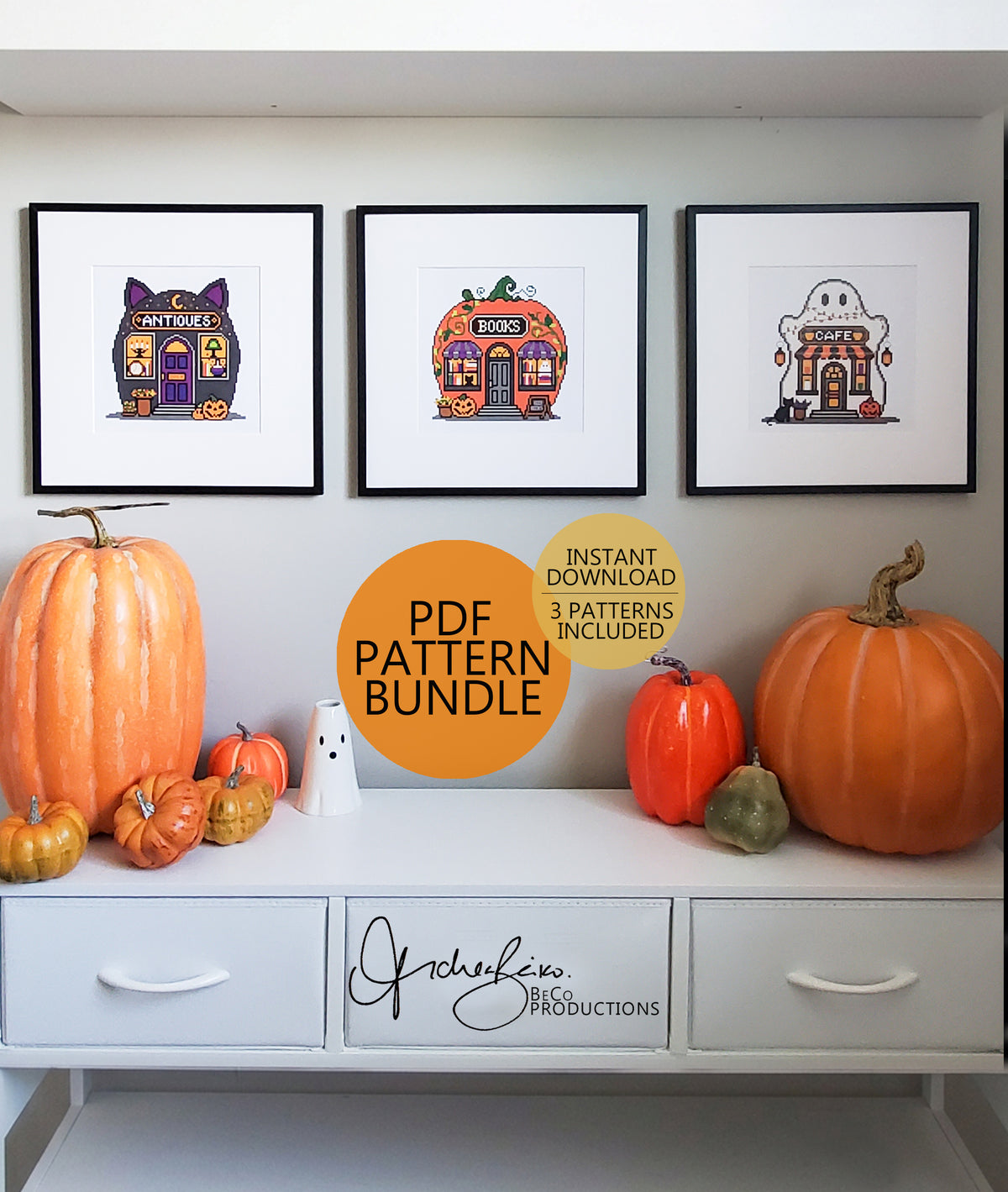 The Spooky Little Shop Series - 3 Pattern BUNDLE - Halloween Shops Cross Stitch Patterns - PDF Digital Download Embroidery Pattern & Guide
