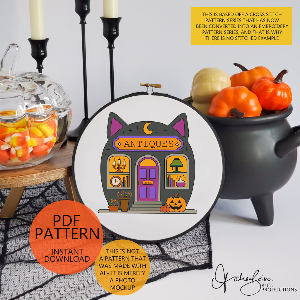 Spooky Little Shop Embroidery Series - 3 Pattern BUNDLE - Halloween Store Fronts Hand Embroidery PDF Digital Download Patterns & Guide