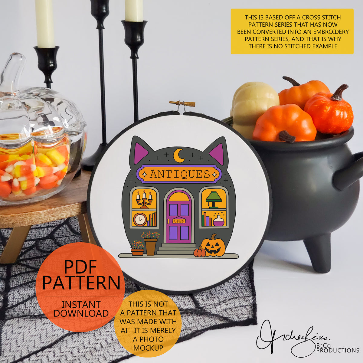 Spooky Little Shop Embroidery Series - 3 Pattern BUNDLE - Halloween Store Fronts Hand Embroidery PDF Digital Download Patterns & Guide
