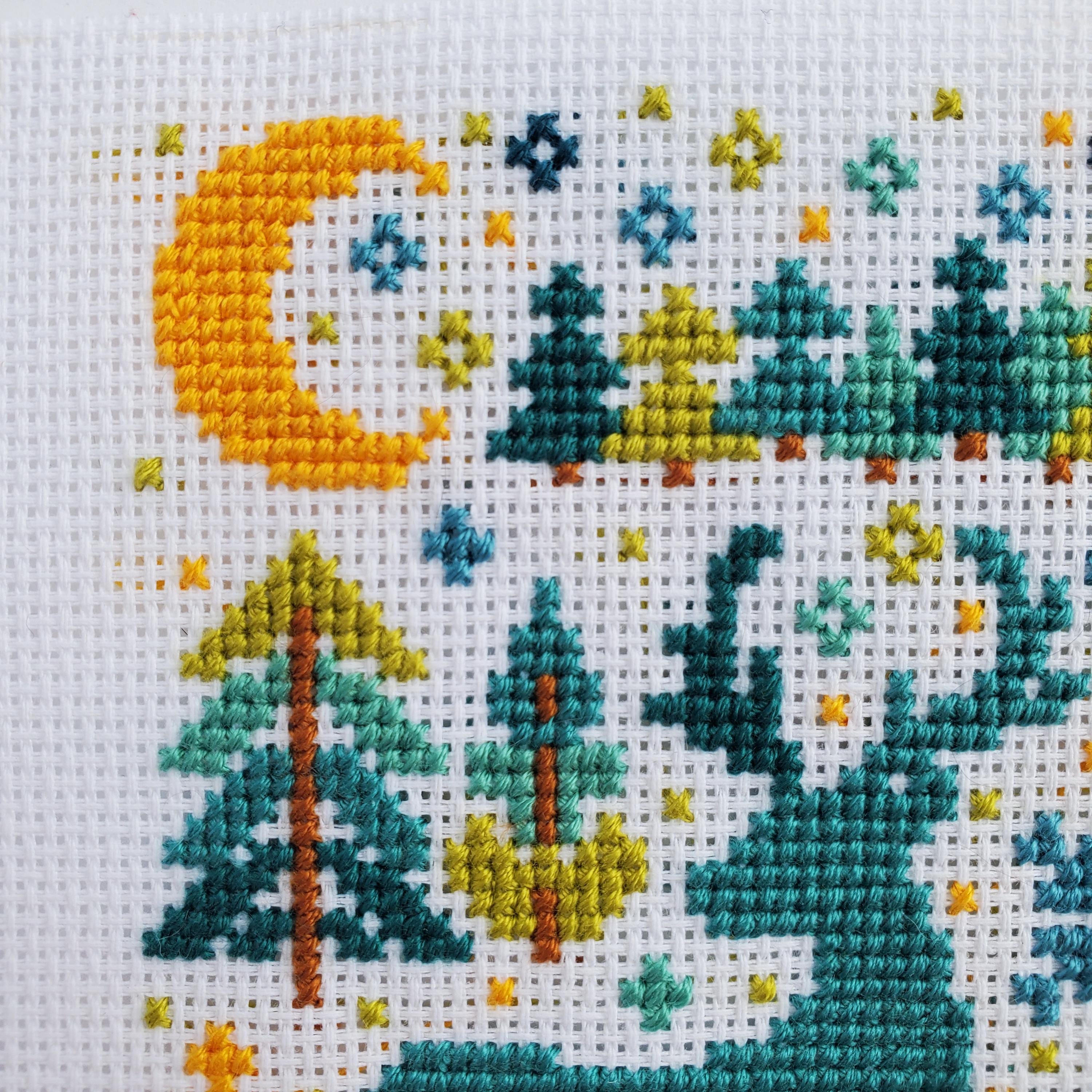 Winter Deer Folk Art Scene - PDF Digital Download Cross Stitch Pattern & Guide