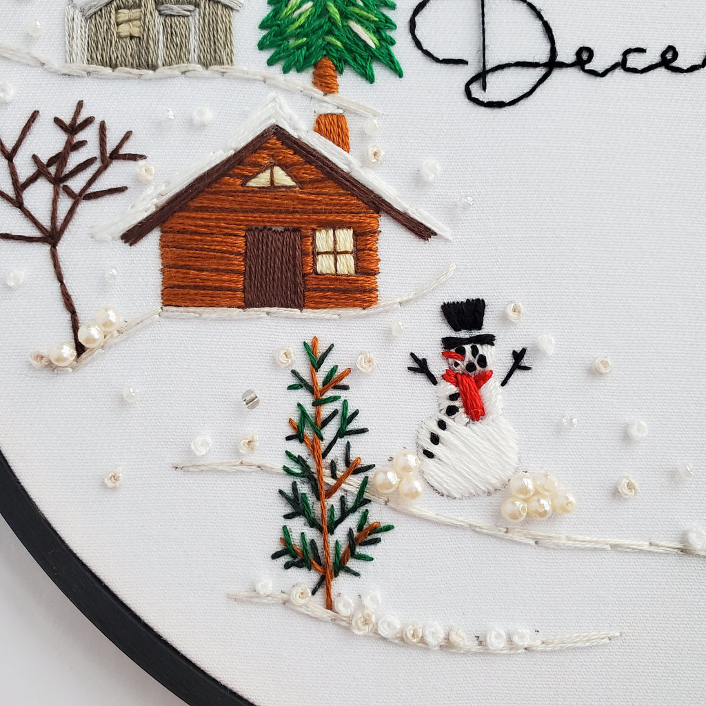 DECEMBER Monthly Series Wreath - PDF Digital Download Embroidery Pattern & Guide
