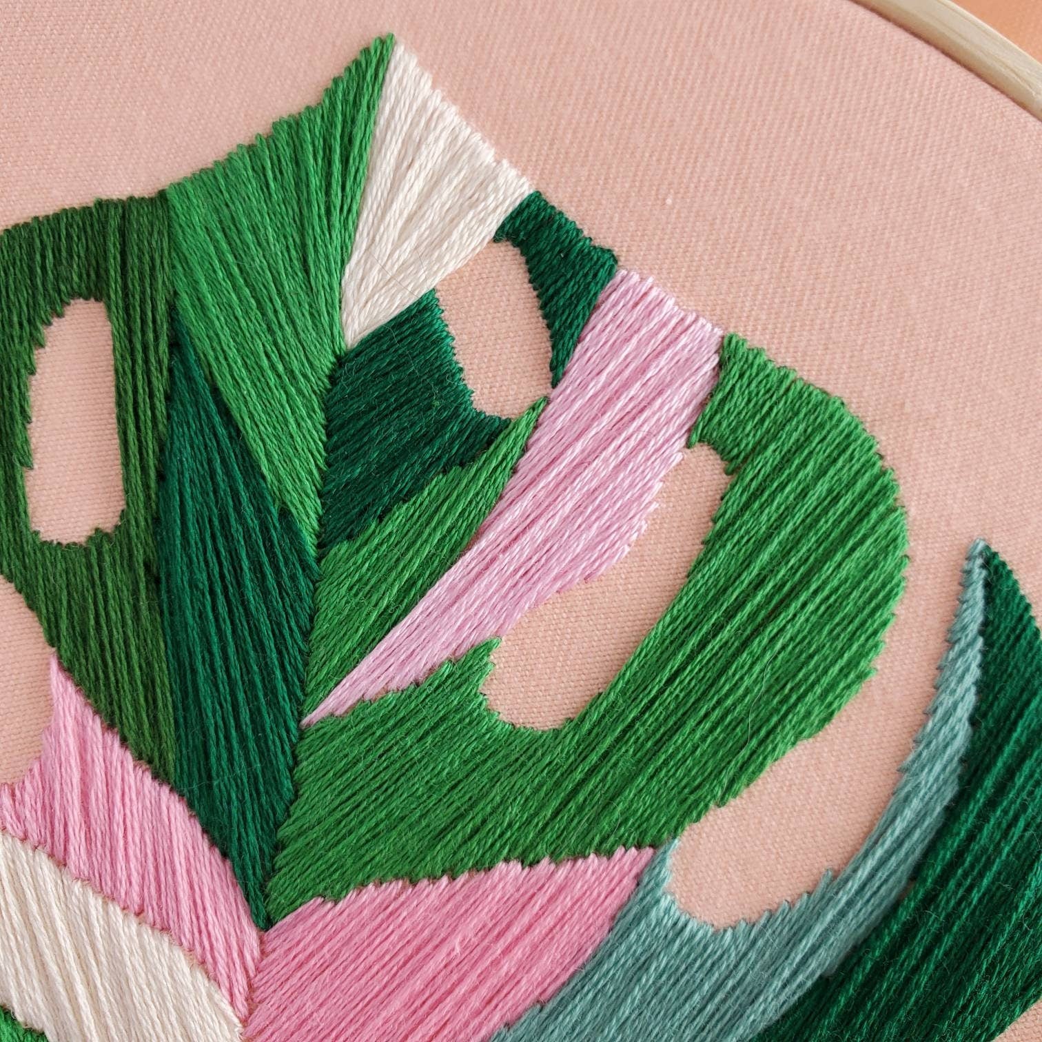 Variegated Monstera Leaf - PDF Digital Download Embroidery Pattern & Guide