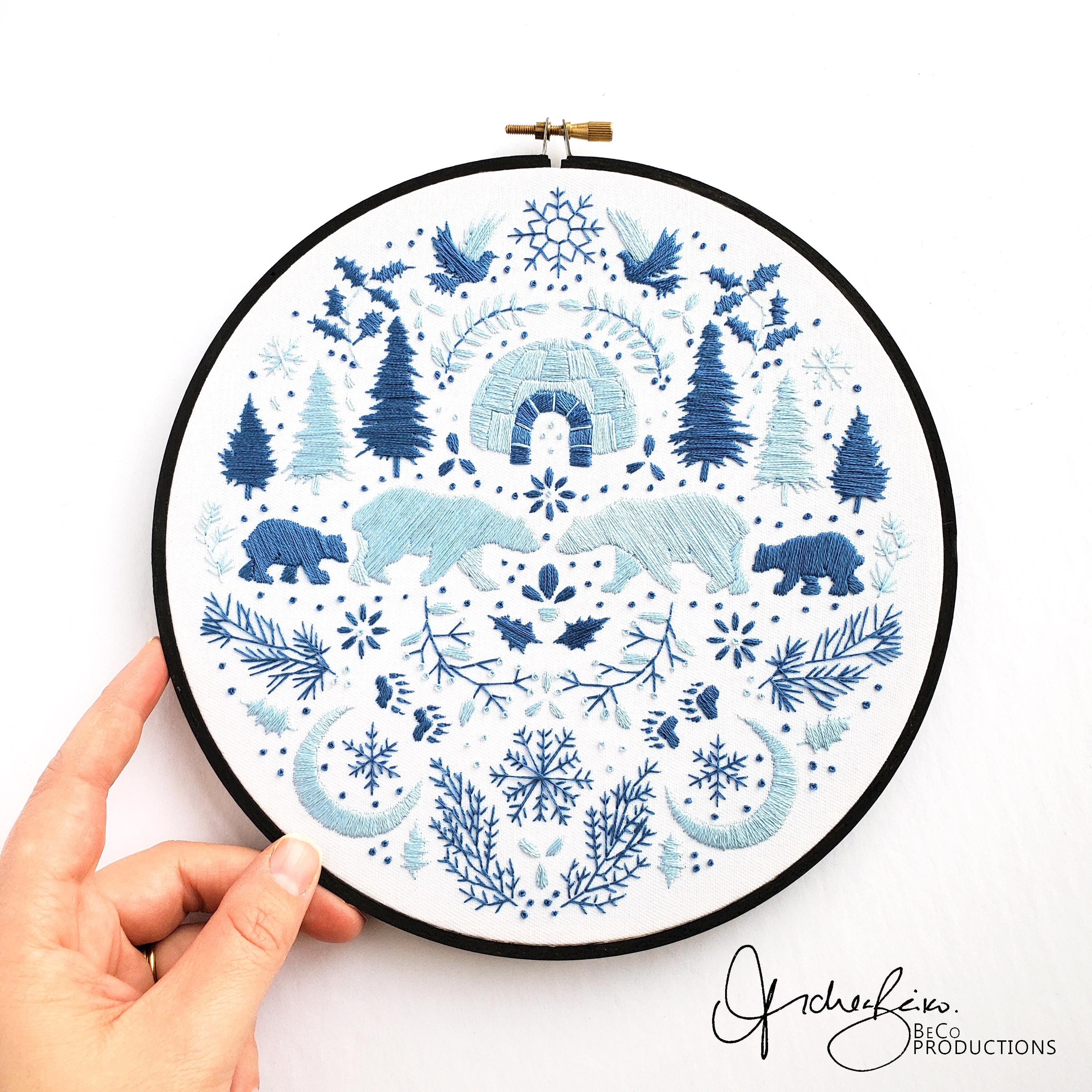 DECEMBER Monthly Monochromatic Folk Art Inspired Series - PDF Digital Download Embroidery Pattern & Guide