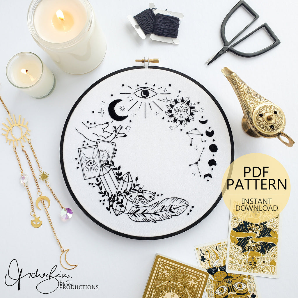 Witchy Mystical Spiritual Wreath - PDF Digital Download Embroidery Pattern & Guide