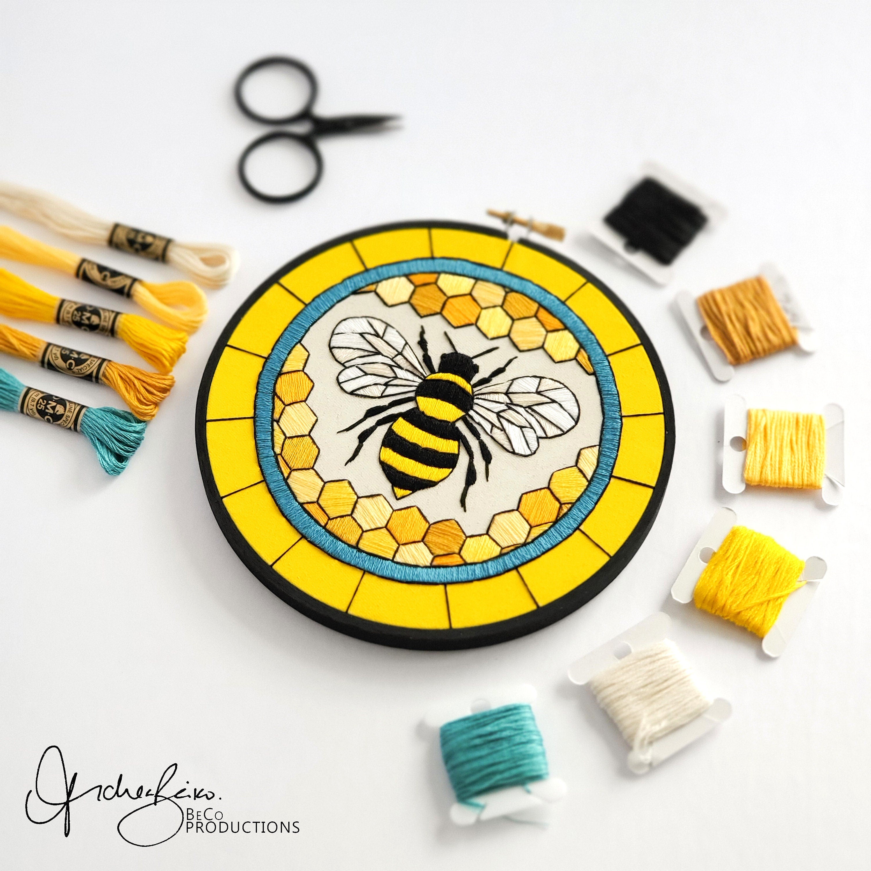 MAY Monthly Series Stained Glass Honey Bee- PDF Digital Download Embroidery Pattern & Guide