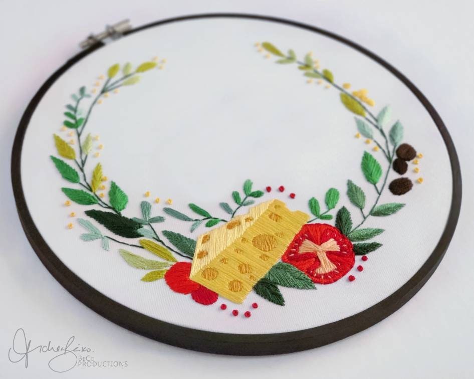 Cheese Food Wreath - PDF Digital Download Embroidery Pattern & Guide