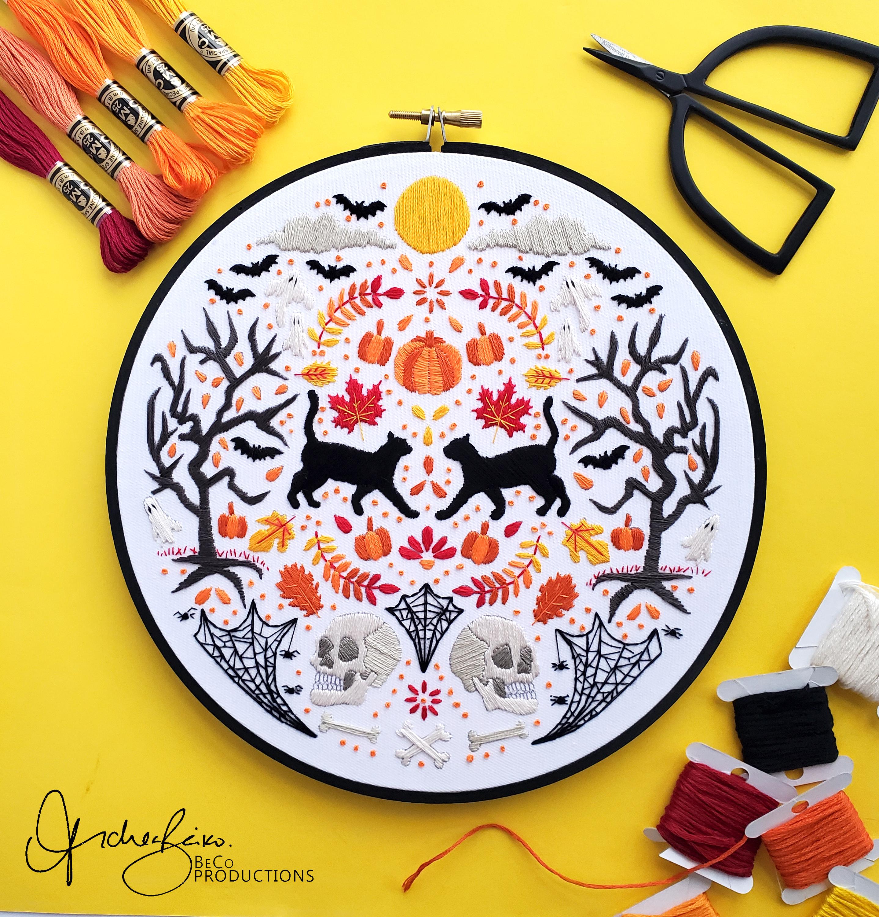 Halloween Folk Art Inspired Series - PDF Digital Download Embroidery Pattern & Guide