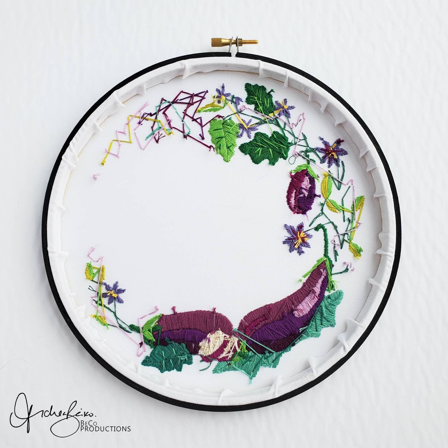 Eggplant Wreath- PDF Digital Download Embroidery Pattern & Guide