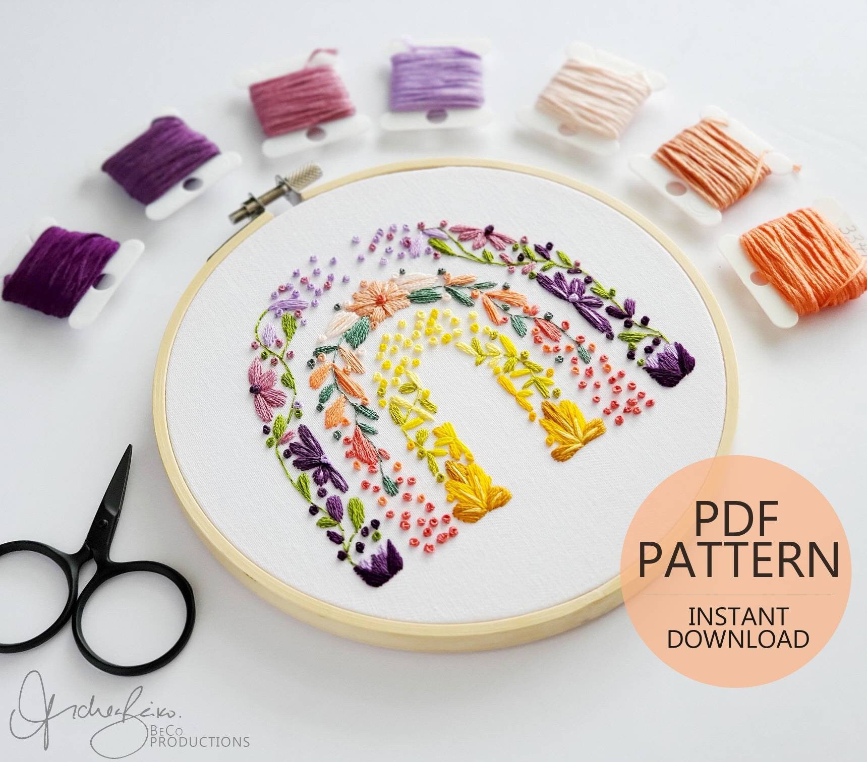Original Floral Rainbow - PDF Digital Download Embroidery Pattern & Guide