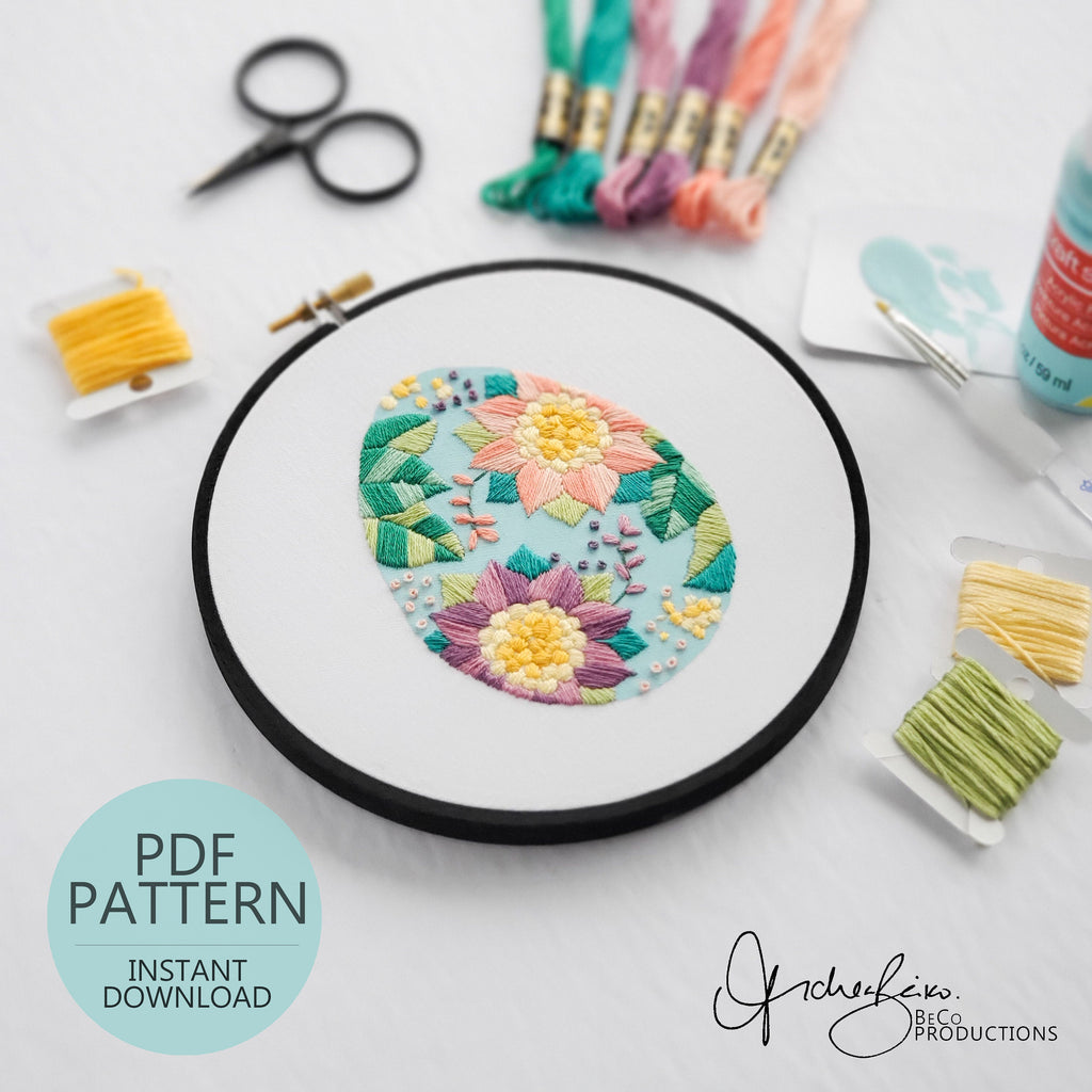 Floral Easter Egg No.01 - PDF Digital Download Embroidery Pattern & Guide