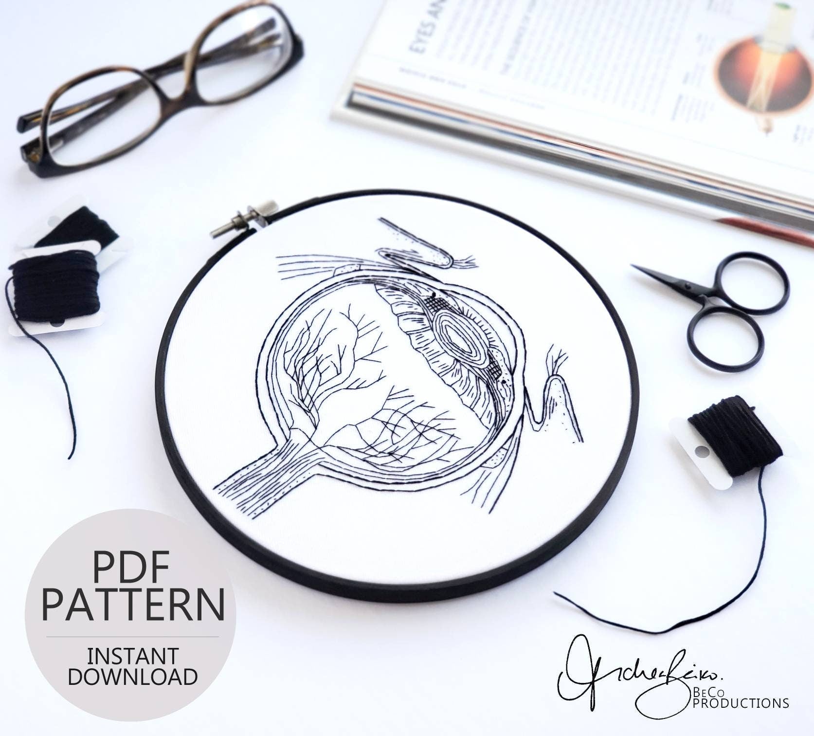 Eyeball Anatomy - PDF Digital Download Embroidery Pattern & Guide