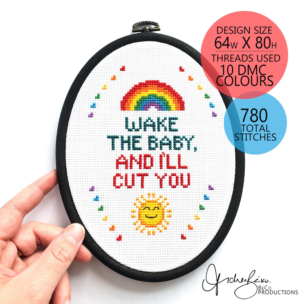 Wake The Baby, And I'll Cut You - PDF Digital Download Cross Stitch Pattern & Guide