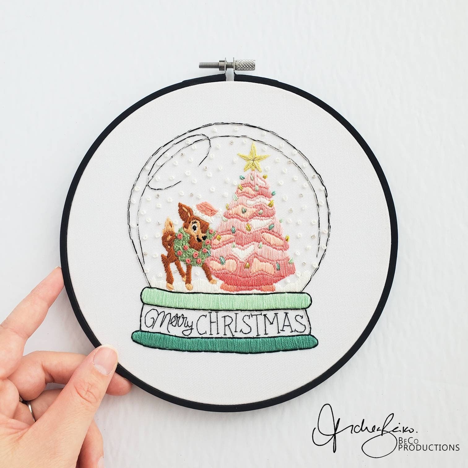 Retro Christmas Snow Globe - PDF Digital Download Embroidery Pattern & Guide