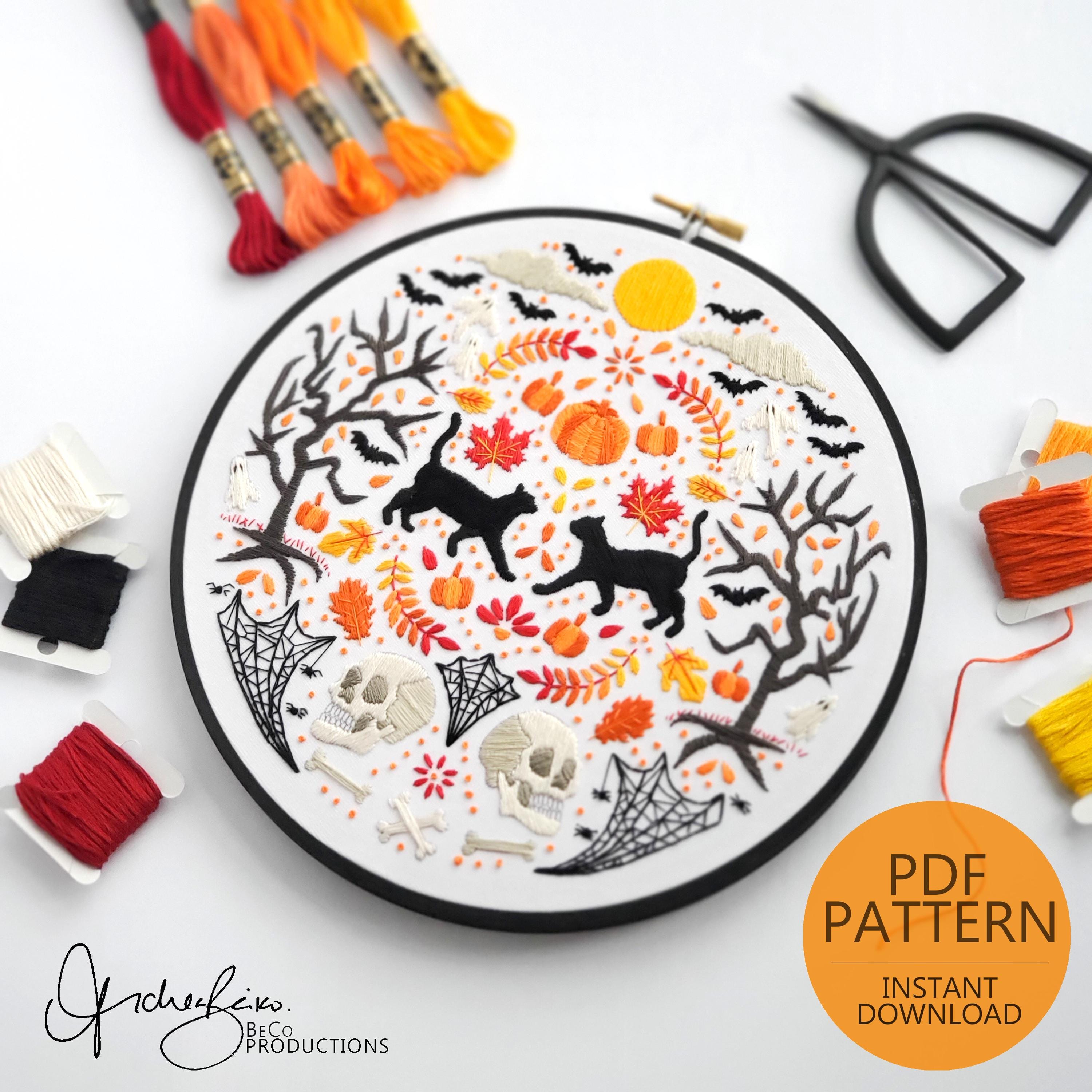 Halloween Folk Art Inspired Series - PDF Digital Download Embroidery Pattern & Guide