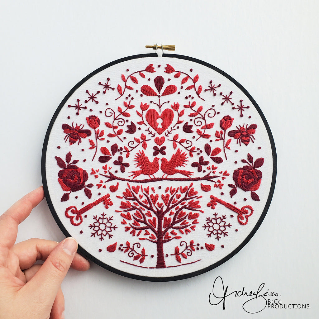 FEBRUARY Monthly Monochromatic Folk Art Inspired Series - PDF Digital Download Embroidery Pattern & Guide