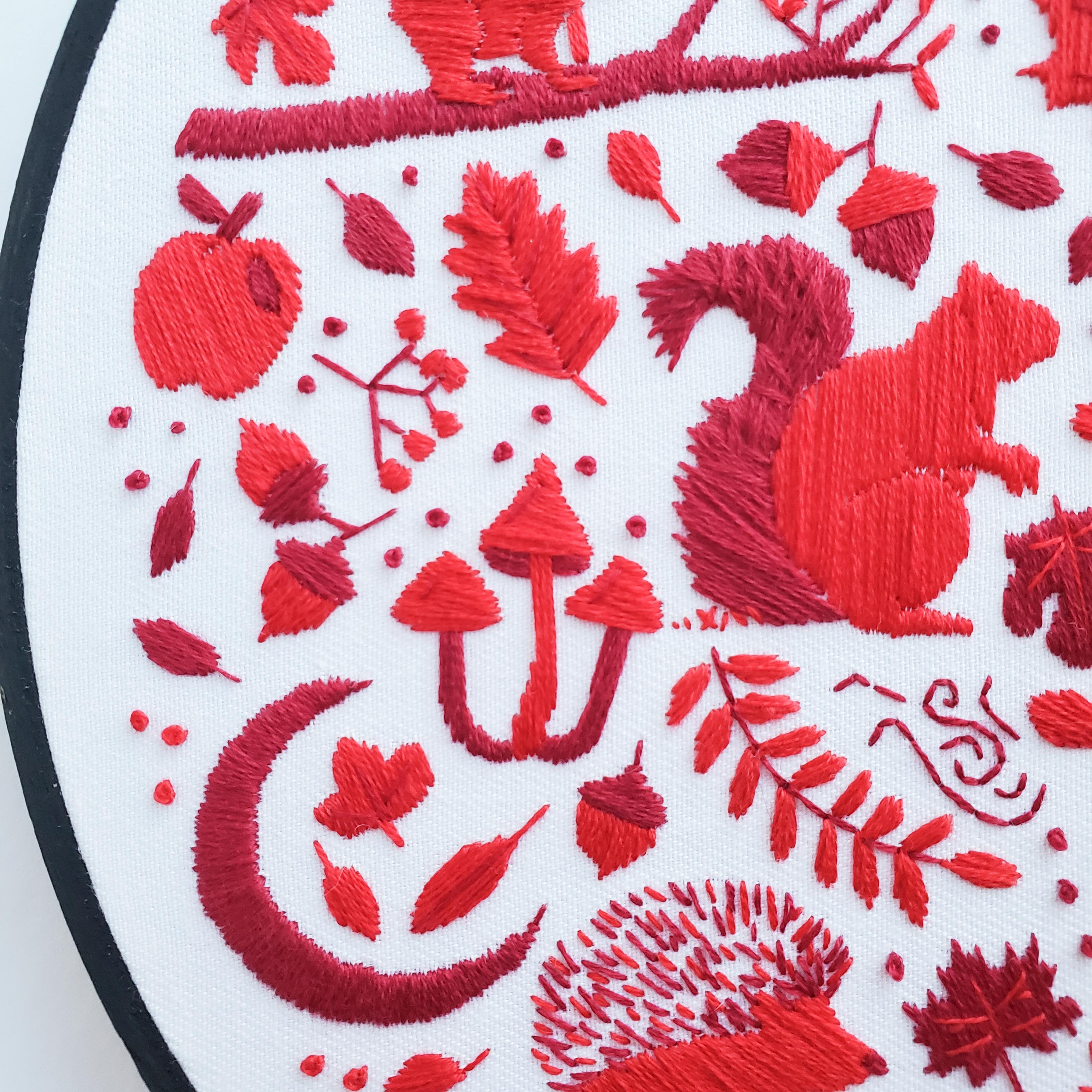 SEPTEMBER Monthly Monochromatic Folk Art Inspired Series - PDF Digital Download Embroidery Pattern & Guide