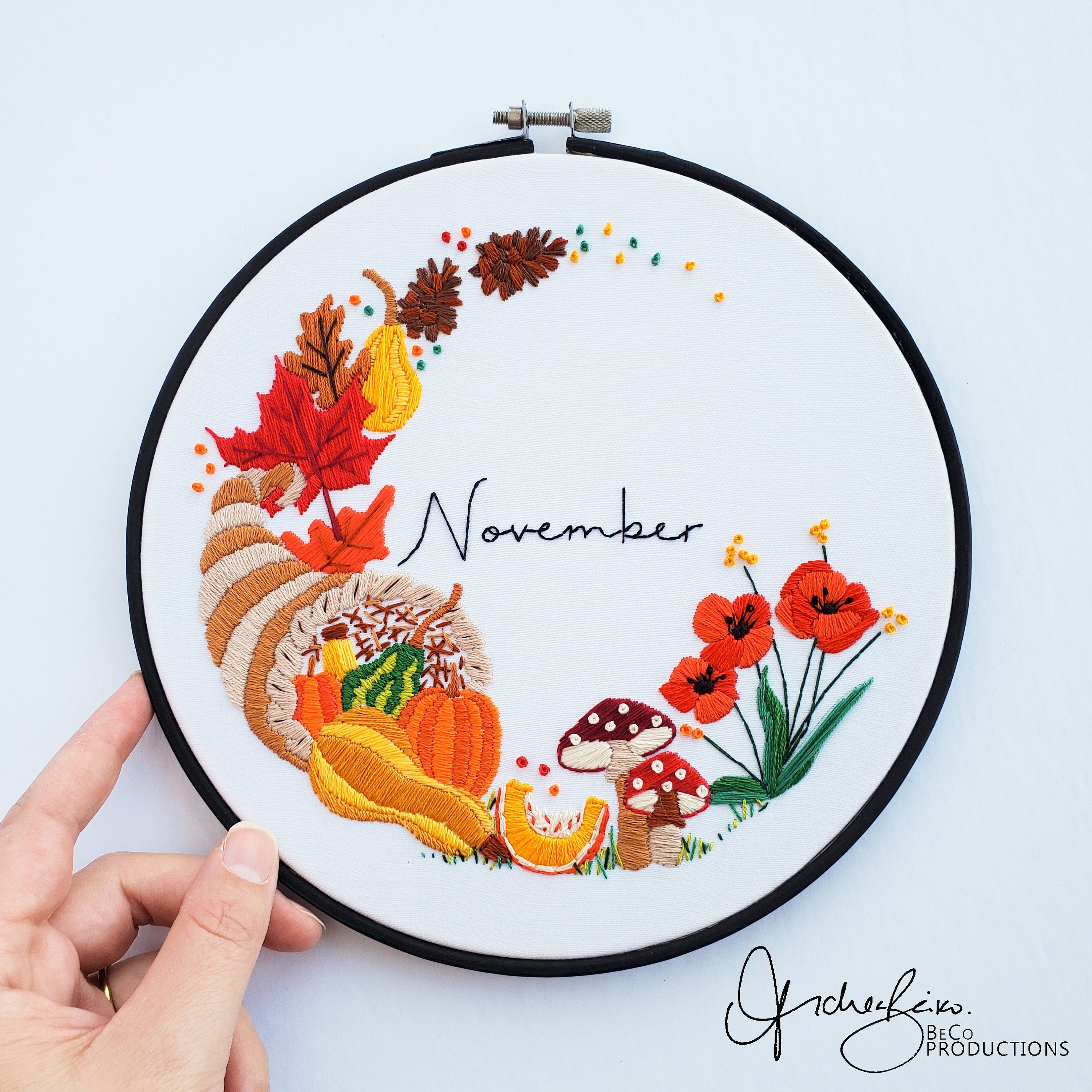 NOVEMBER Monthly Series Wreath - PDF Digital Download Embroidery Pattern & Guide