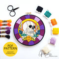 Stained Glass Halloween Skull and Bones - PDF Digital Download Embroidery Pattern & Guide