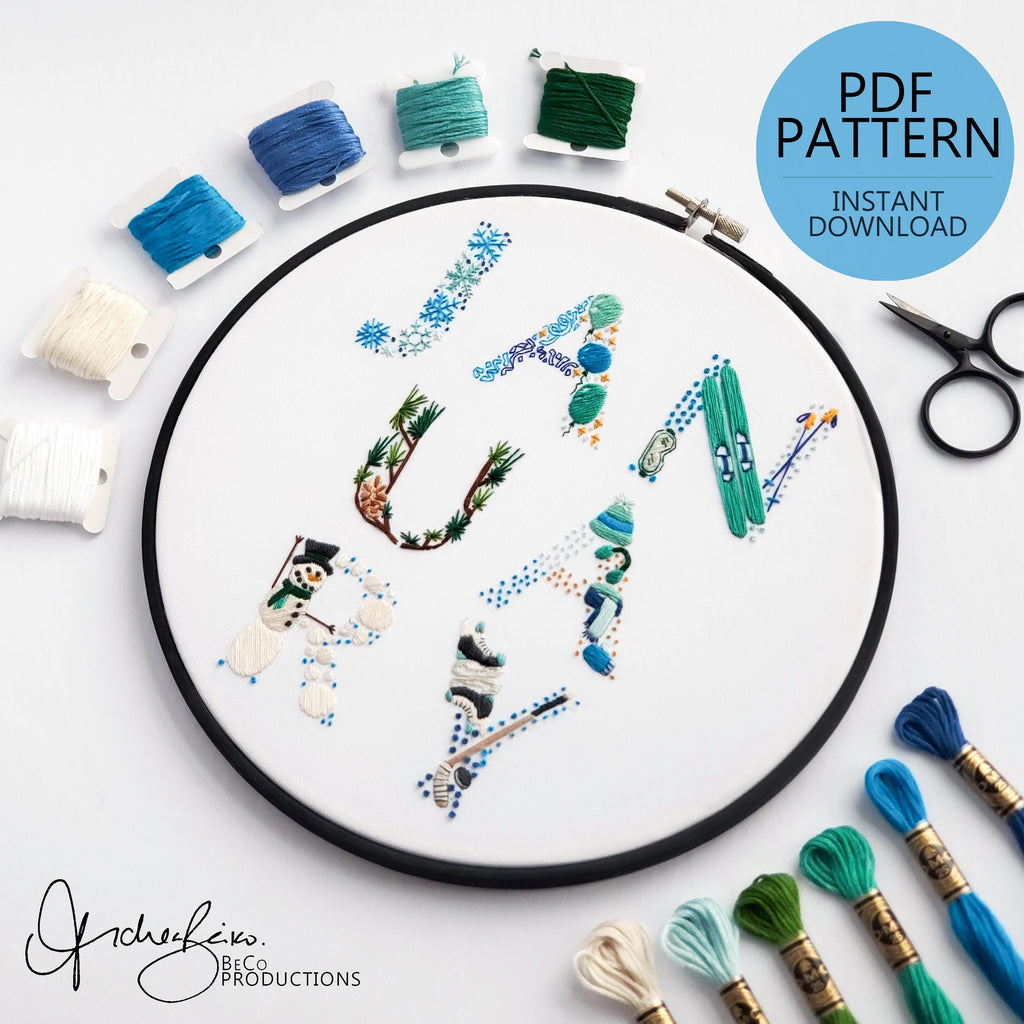 JANUARY Monthly Text Series - PDF Digital Download Embroidery Series Pattern & Guide