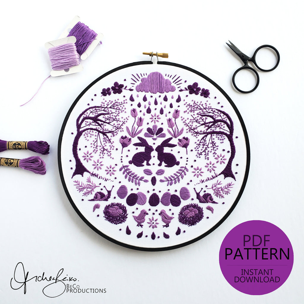 APRIL Monthly Monochromatic Folk Art Inspired Series - PDF Digital Download Embroidery Pattern & Guide