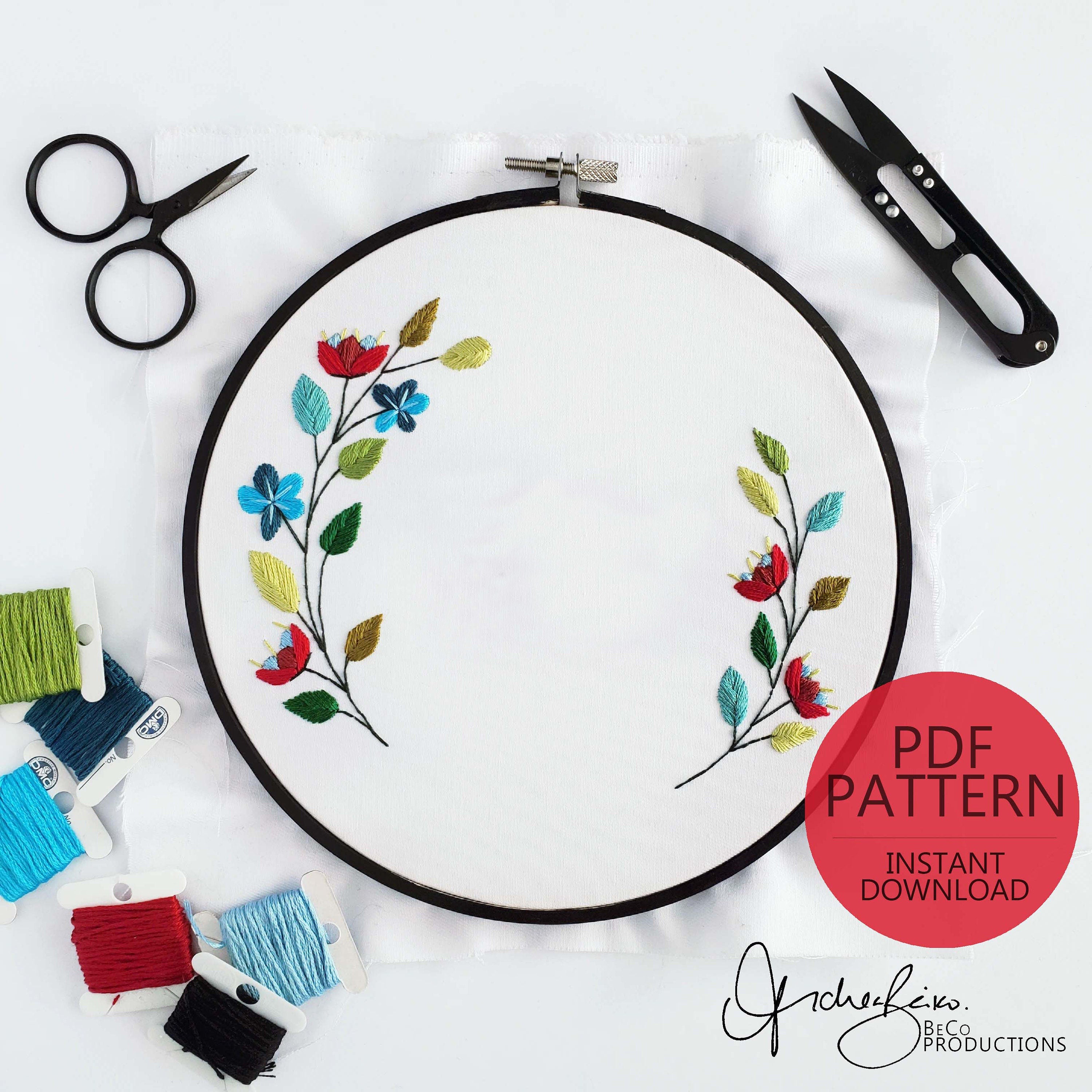 Floral Wreath #04 - PDF Digital Download Embroidery Pattern & Guide
