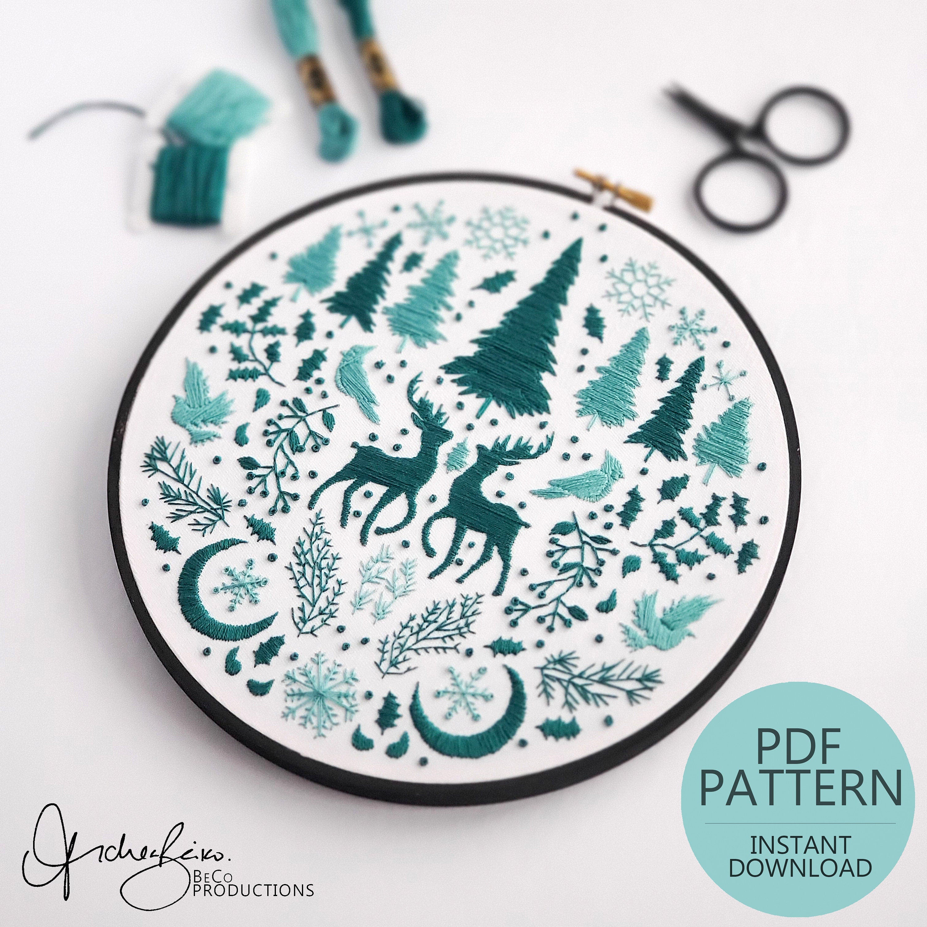 JANUARY Monthly Monochromatic Folk Art Inspired Series - PDF Digital Download Embroidery Pattern & Guide