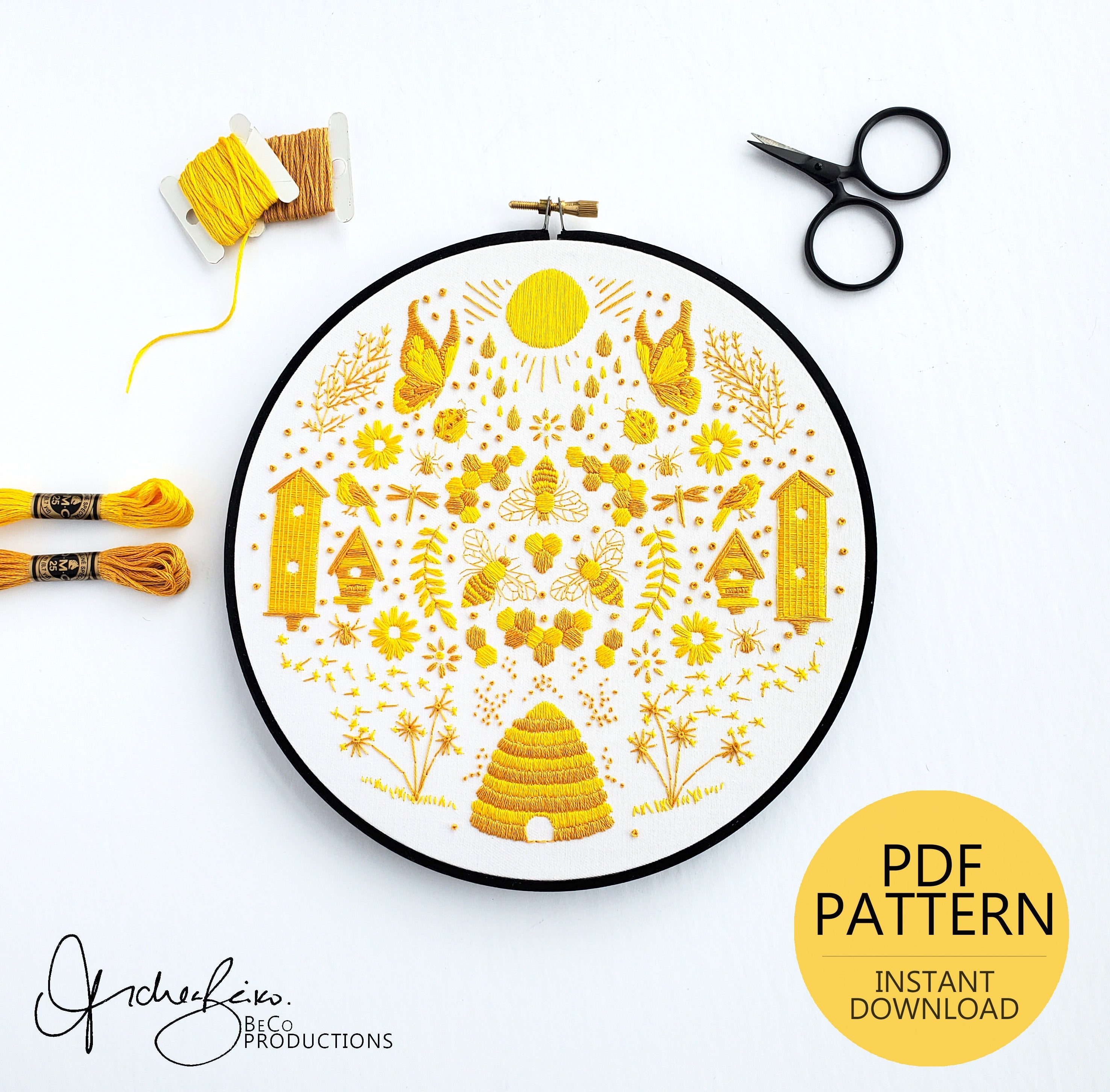 MAY Monthly Monochromatic Folk Art Inspired Series - PDF Digital Download Embroidery Pattern & Guide
