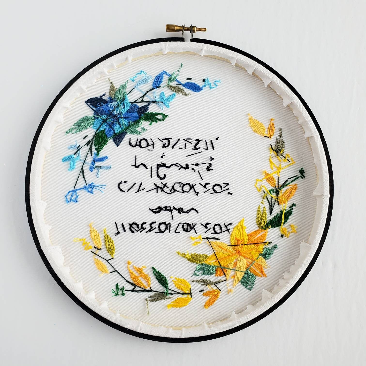 Blue and Yellow Floral Wreath - PDF Digital Download Embroidery Pattern & Guide