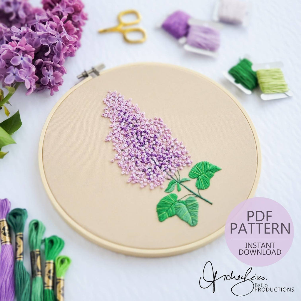 Floral Lilac French Knot - PDF Digital Download Embroidery Pattern and Guide