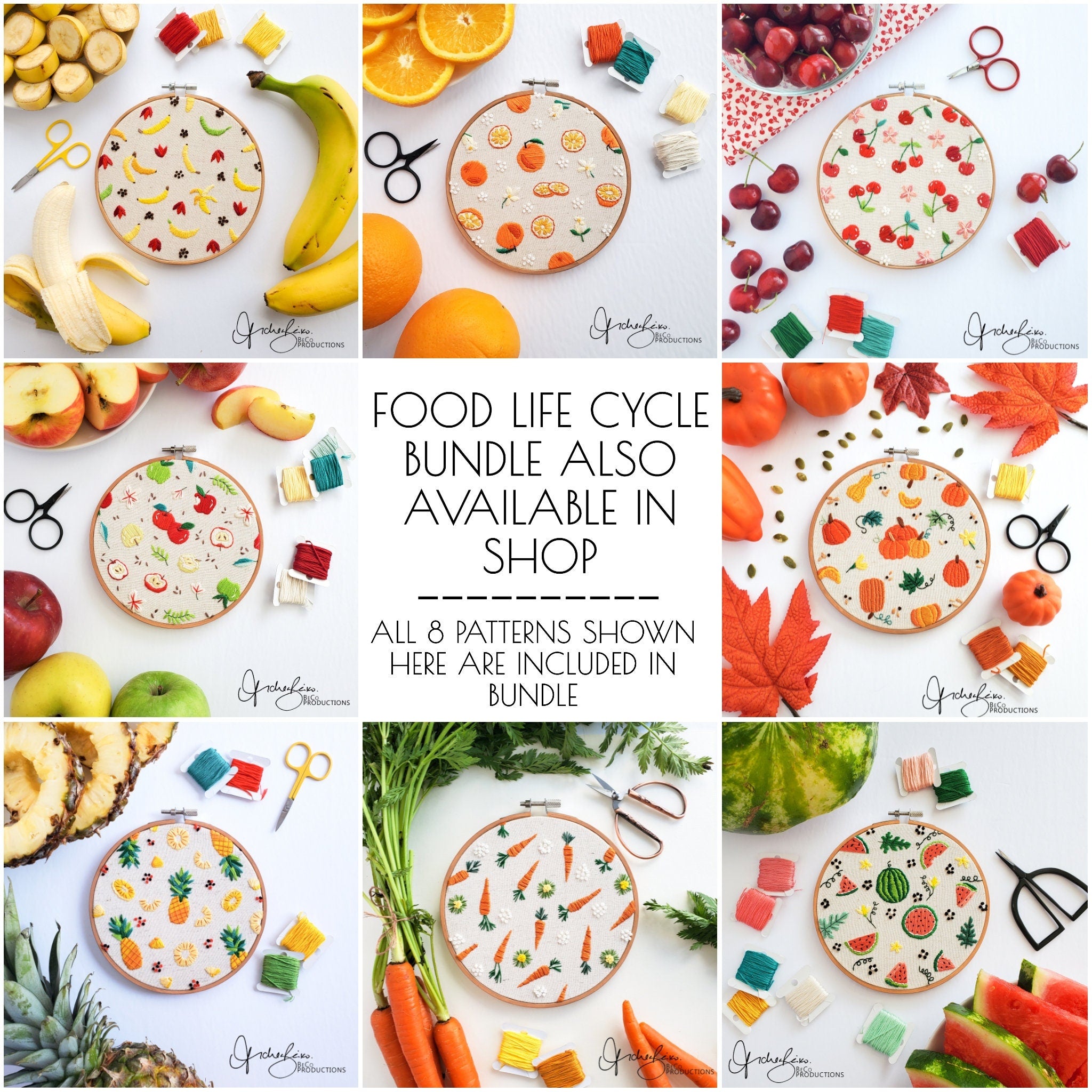 Pineapple Life Cycle Print - PDF DIgital Download Embroidery Pattern & Guide