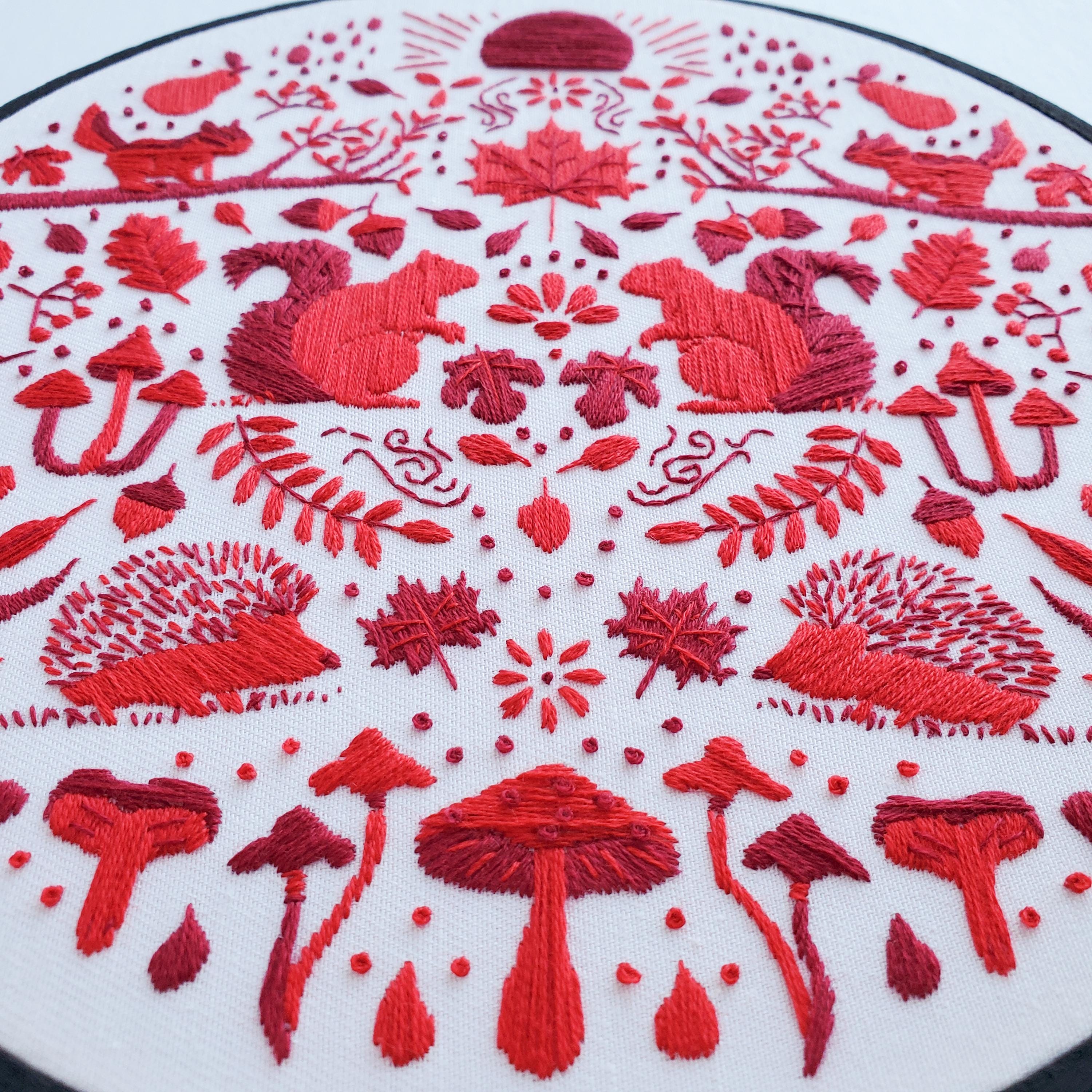 SEPTEMBER Monthly Monochromatic Folk Art Inspired Series - PDF Digital Download Embroidery Pattern & Guide